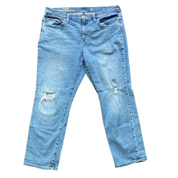 J CREW Slim Boyfriend Jean Womens Sz 32 Distressed Blue Classic Heritage - Picture 1 of 8
